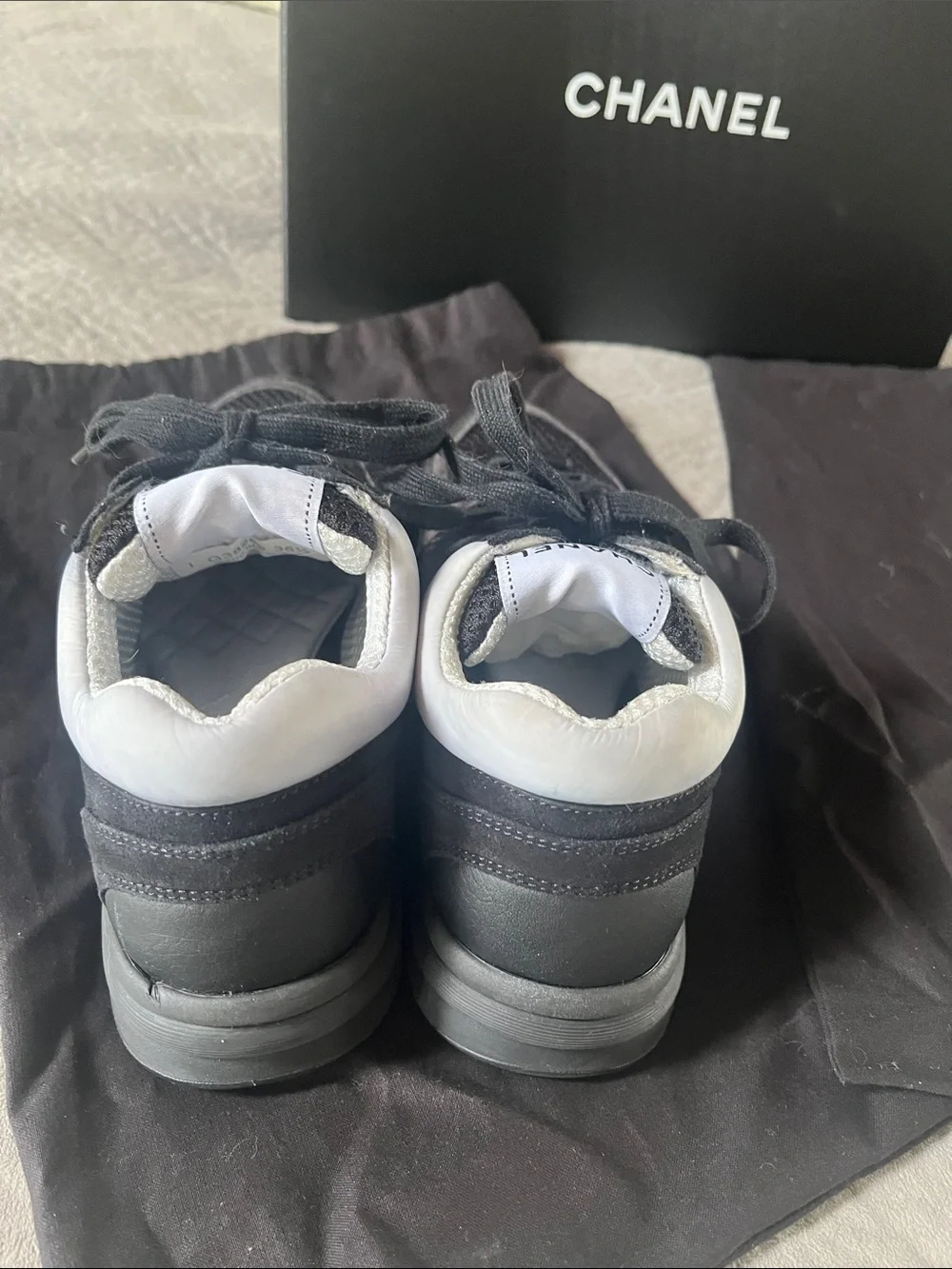 CHANEL Black Mesh and Leather Men's Sneakers